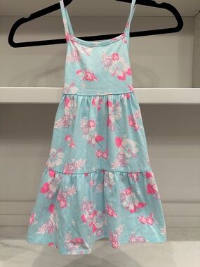 Cat and Jack size 5T Girls' Aqua Floral Tiered Sundress - Like new